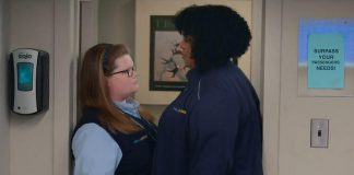 Peterborough native Michelle McLeod (left) in a scene with Natasha Rothwell, creator and star of the Hulu and Disney+ series "How to Die Alone". In the series, McLeod stars as Patty, co-worker and nemisis of Rothwell's character Mel. The cast of the series will be in Los Angeles on February 22, 2025 to receive the the Independent Spirit Award for ensemble cast in a new scripted series. (kawarthaNOW screenshot)