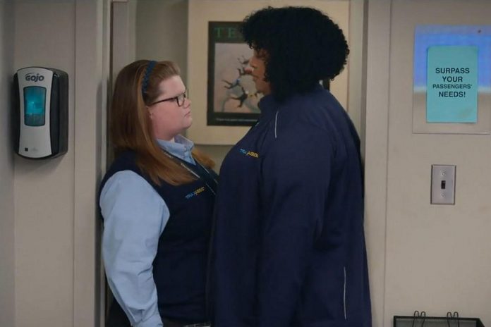 Peterborough native Michelle McLeod (left) in a scene with Natasha Rothwell, creator and star of the Hulu and Disney+ series "How to Die Alone". In the series, McLeod stars as Patty, co-worker and nemisis of Rothwell's character Mel. The cast of the series will be in Los Angeles on February 22, 2025 to receive the the Independent Spirit Award for ensemble cast in a new scripted series. (kawarthaNOW screenshot)