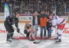 Five Counties Children's Centre client Nova (in pink) took part in the ceremonial pre-game puck drop with her family at the "Next Gen Game" at the Peterborough Memorial Centre on February 17, 2025, when the Peterborough Petes took on the Kitchener Rangers. Not only did the Petes win the game, but the annual fundraising event brought in $17,056 for Five Counties. (Photo courtesy of Peterborough Petes)