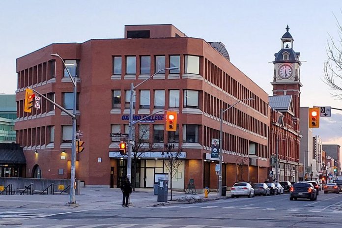 The Peterborough Community Health Centre has been operating out of a temporary location at Peterborough Square, in the vacant space formerly occupied by TD Canada Trust on George Street just south of Simcoe Street, since June 2024. A new longer-term location, under construction on two floors of the mall, is expected to be completed by spring or early summer. (Photo: Peterborough Square / Facebook)