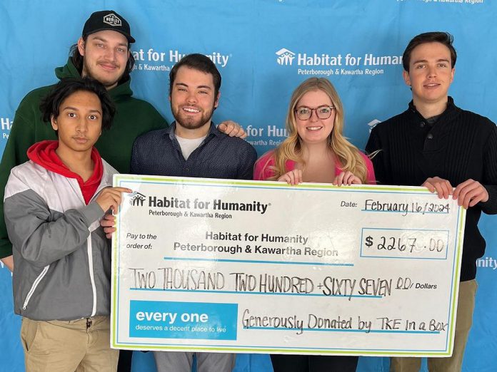 In 2024, members of the Peterborough chapter of Tau Kappa Epsilon (TKE) student fraternity raised $2,267 for Habitat for Humanity Peterborough & Kawartha Region during the 13th annual "TKE in a Box" fundraiser. The event returns February 7 to 9, 2025 in the parking lot of the Venture North building in downtown Peterborough, where TKE members hope to raise over $5,000 to support Habitat's efforts to provide individuals and families with opportunities for affordable homeownership. (Photo: Habitat for Humanity Peterborough & Kawartha Region)