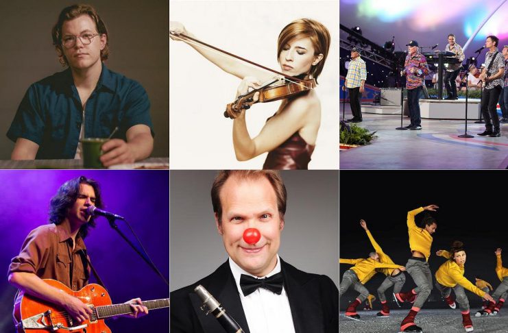 encoreNOW for March 24, 2025 features (from left to right, top and bottom) VanCamp at Peterborough's Gordon Best Theatre, Erika Raum with the Peterborough Symphony Orchestra at Peterborough's Showplace, The Beach Boys at the Peterborough Memorial Centre, Nicholas Campbell and The New Metre Cheaters at Peterborough's Market Hall, Chris Hall and the Comic Quartet at Lakefield United Church, and Le Patin Libre's Murmuration at Peterborough Memorial Centre. (kawarthaNOW collage)