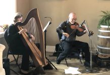 Harpist Tanah Haney and fiddler John Hoffman will perform as the Celtic duo Banish Misfortune at a family-friendly St. Patrick's Day Kitchen Party at Camp Kawartha Environment Centre on March 15, 2025. The vocal trio Hardwood Cat and Irish traditional quartet The Skelligs will also perform. (Photo courtesy of John Hoffman)