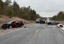 Four people were injured, one seriously, after a head-on collision on Highway 35 south of Pontypool on March 24, 2025. (Photo: Kawartha Lakes OPP)