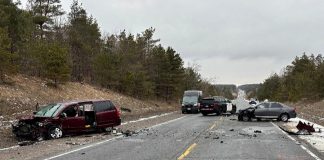 Four people were injured, one seriously, after a head-on collision on Highway 35 south of Pontypool on March 24, 2025. (Photo: Kawartha Lakes OPP)