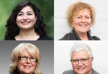 Four female leaders in Peterborough (left to right, top and bottom: Maryam Monsef, Kim Dolan, Bonnie Clark, and Joy Lachica) share what International Women's Day means to them and why it's imperative to accelerate action towards gender equality in 2025. (kawarthaNOW collage of supplied photos)