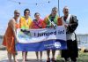 Kawartha Lakes real estate sales representives Dean Michel (right) and Jennifer Bacon (left) and their family after plunging into Balsam Lake for the Jump in the Lake Challenge on May 4, 2024. The 6th annual challenge, which encourages Coboconk-area residents to take to take a cold plunge into their local lake for a good cause, is being held on May 3, 2025 with the goal of raising $20,000 towards the Coboconk & Area Food Bank. (Photo courtesy of Dean Michel)