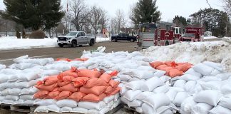 As of March 20, 2025, there is a potential flood risk due to increased water levels on the Burnt River above the Kinmount dam. Affected residents can prepare their properties for possible flooding by getting pre-filled sandbags at the Burnt River Community Centre. Residents can also fill their own sandbags at Ward Park Norland Community Centre, Dalton Community Centre, and Chisholm Trail. (Photo: City of Kawartha Lakes)