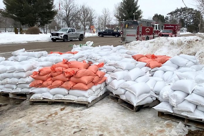 As of March 20, 2025, there is a potential flood risk due to increased water levels on the Burnt River above the Kinmount dam. Affected residents can prepare their properties for possible flooding by getting pre-filled sandbags at the Burnt River Community Centre. Residents can also fill their own sandbags at Ward Park Norland Community Centre, Dalton Community Centre, and Chisholm Trail. (Photo: City of Kawartha Lakes)