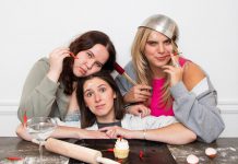 Toronto-based sketch comedy trio The Red Hot Sili Peppers (Glenna Walters, Emily Callahan, and Julia Ettlinger) will be joining host Linda Kash and local improv artists Jennine Profeta, Janet Van De Graaff, and Megan Murphy for klusterfork entertainment's "Impros All-Pros" comedy show at the Gordon Best Theatre in downtown Peterborough on March 21, 2025. (Photo: Alicia Carrick)