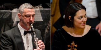 The Peterborough Symphony Orchestra's principal clarinetist Scott Wight will join principal violinist Jennifer Burford along with three of the orchestra's other principal string players to perform Mozart's clarinet quintet during "Mozart to the Moon" at All Saints' Anglican Church in Peterborough on March 7, 2025. The string quartet will begin the concert, which will be emceed by Maestro Michael Newnham, by performing a combination of popular and classic music for string quartet, all with a lunar theme. (kawarthaNOW collage of Huw Morgan photos)