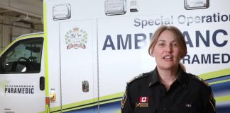 Trisha Bromfield, Peterborough County/City chief of paramedics, speaks in a YouTube video released on March 4, 2025 by Peterborough County/City Paramedics, City of Kawartha Lakes Paramedics, Haliburton County Paramedics, and the Lindsay Central Ambulance Communications Centre about a new 9-1-1 system taking effect on March 26 that will triage medical calls. (kawarthaNOW screenshot)