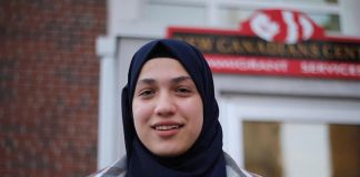 Fatma Al Ahmed, a high-school student from Syria, is one of six newcomers in Peterborough featured in the "Our Neighbourhood" video series produced in 2024 by the New Canadians Centre (NCC). In each of three free "Stories from Your Neighbourhood: Meet Your Neighbours" sessions on March 26, April 23, and May 21 at the Peterborough Public Library, the NCC will be facilitating public discussions of two newcomer stories featured in the videos along with related topics. (kawarthaNOW screenshot of NCC video)