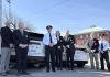 Chief Stuart Betts (third from left) marked the beginning of the celebrations of the Peterborough Police Service's 175th anniversary on March 18, 2025 by placing the police service's official 175th anniversary on marked patrol vehicles. Also pictured from left to right are police services board vice-chair Drew Merrett, Peterborough mayor and board member Jeff Leal, board chair Mary ten Doeschate, city councillor and board member Gary Baldwin, board member Steve Girardi, and deputy chief Jamie Hartnett. (Photo courtesy of Peterborough Police Service)