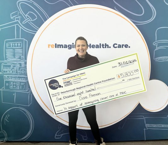 Grateful patient Diana Freeman donated $5,800 to the Peterborough Regional Health Centre (PRHC) Foundation on January 31, 2025, which she raised while undergoing breast cancer treatment at PRHC after she was diagnosed in March 2024. One of the most difficult parts of her cancer journey was the loss of hope she endured between the time she received her initial diagnosis and when she knew what her path forward would be. Freeman is supporting the PRHC Foundation's $60 million Campaign for PRHC and sharing her story to help the hospital introduce digital pathology to improve accuracy and reduce turnaround time for cancer diagnoses. (Photo courtesy of PRHC Foundation)