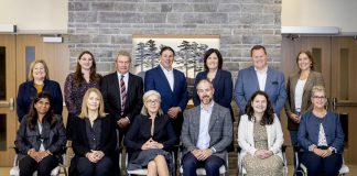 The Peterborough Regional Health Centre (PRHC) Foundation's 2025 volunteer board including (back, left to right) Linda Skilton, Leah Koehler, Robert Gibson, Scott McDermott, PRHC Foundation president and CEO Lesley Heighway, Dan Moloney, PRHC president and CEO Dr. Lynn Mikula, and (front, left to right) Leanne McLaughlin, Seabourne Geale-Barker, Adair Ireland-Smith, Adam Burns, Tracy Culleton, and Jennifer Scates. Not pictured are board members Dr. Heather Cox, Michael Riseley, and Tom Weichel. (Photo courtesy of PRHC Foundation)