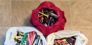 Since joining TerraCycle's free writing instrument recycling program at Staples in October 2024, Clean Up Peterborough has diverted 1,476 pens, markers, highlighters, and mechanical pencils from the landfill, and has issued a county-wide challenge to collect 50,000 used writing instruments that will be repurposed into raw material for new products. (Photo: Steve Paul / Clean Up Peterborough)