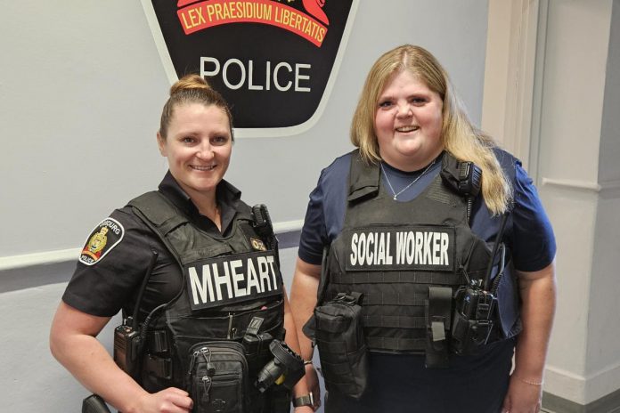 Cobourg police constable Josalyn Hilts and Northumberland Hills Hospital social worker Morgan Emerson of the Mental Health Engagement and Response Team (M-HEART), which has been expanded with increased after-hours support for residents experiencing mental health issues or substance use concerns. (Photo: Cobourg Police Service) Cobourg police constable Josalyn Hilts and Northumberland Hills Hospital social worker Morgan Emerson of the Mental Health Engagement and Response Team (M-HEART), which has been expanded with increased after-hours support for residents experiencing mental health issues or substance use concerns. (Photo: Cobourg Police Service)