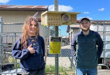 Fleming College students are assisting a research project that is evaluating whether "bee hotels," which are human-constructed structures that offer nesting spaces for solitary native bee species, have a net-positive impact on native bees. Three bee hotel designs are being tested in public parks, community food gardens, and pollinator gardens across the City of Kawartha Lakes. (Photo: Fleming College)