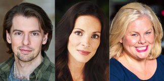 Ephraim Ellis, Elana Post, and Sarah Quick star in the Canadian premiere of the British musical comedy "Desperate to be Doris" at Globus Theatre in Bobcaygeon from May 29 to June 7, 2025, which also features a community chorus of local residents who will perform the songs of Doris Day. (kawarthaNOW collage of supplied photos)