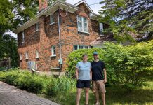 Madeleine Endicott and Steve McMurtry have reduced their total energy consumption by 43 per cent and their greenhouse gas emissions by 86 per cent by installing cellulose insulation in the interior walls of their century home near Bonnerworth Park in Peterborough, improving their attic insulation, and replacing their natural gas furnace with air source heat pump. The City of Peterborough's new Better Homes Peterborough program provides city homeowners with low-cost financing to complete similar energy efficiency retrofits that enhance residential building performance. (Photo: Clara Blakelock / GreenUP)