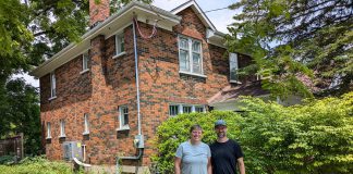 Madeleine Endicott and Steve McMurtry have reduced their total energy consumption by 43 per cent and their greenhouse gas emissions by 86 per cent by installing cellulose insulation in the interior walls of their century home near Bonnerworth Park in Peterborough, improving their attic insulation, and replacing their natural gas furnace with air source heat pump. The City of Peterborough's new Better Homes Peterborough program provides city homeowners with low-cost financing to complete similar energy efficiency retrofits that enhance residential building performance. (Photo: Clara Blakelock / GreenUP)