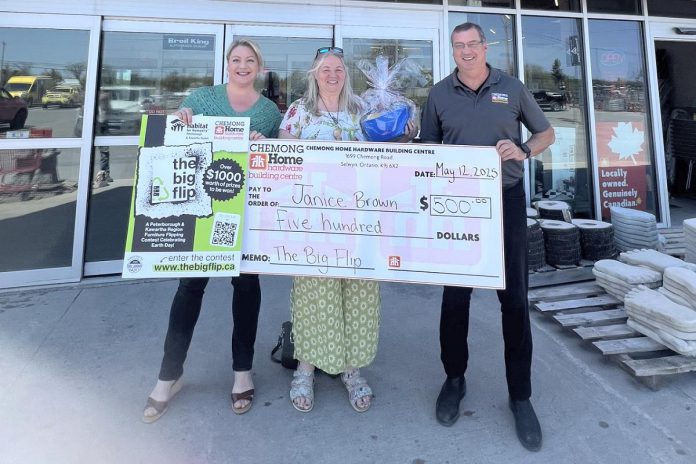 Janice Brown (middle), pictured with Habitat for Humanity Peterborough & Kawartha Region (Habitat PKR) donor impact manager Natalie Raponi and Chemong Home Hardware Building Centre co-owner and store leader Fred Sweeting, was one of the two winners in Habitat PKR's second annual "The Big Flip" furniture flipping contest. Brown won the "Big & Bold" category for transforming a dresser. (Photo courtesy of Habitat PKR) Janice Brown (middle), pictured with Habitat for Humanity Peterborough & Kawartha Region (Habitat PKR) donor impact manager Natalie Raponi and Chemong Home Hardware Building Centre co-owner and store leader Fred Sweeting, was one of the two winners in Habitat PKR's second annual "The Big Flip" furniture flipping contest. Brown won the "Big & Bold" category for transforming a dresser. (Photo courtesy of Habitat PKR)
