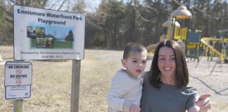 Inclusive playground project champion Julie Grant with her son Jude at Ennismore Waterfront Park, where a community-driven initiative is raising $250,000 to build "Jude's Joy," the first barrier-free playground in Selwyn Township. (Photo courtesy of Ennismore Inclusive Playground Project)