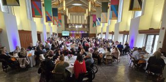 A sold-out crowd of 200 people attended the Peterborough and Kawarthas Chamber of Commerce's inaugural Luminary Awards celebration at the Great Hall of Trent University's Champlain College on May 8, 2025, which saw awards in five categories that recognize women at all stages of their careers presented to Sheena Howard, Jenisha Sanjit Arora, Rachel Stark, Tiffany Arcari, and Jeannine Taylor. (Photo: Jeannine Taylor / kawarthaNOW)