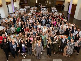 A sold-out crowd of 200 people attended the Peterborough and Kawarthas Chamber of Commerce's inaugural Luminary Awards celebration at the Great Hall of Trent University's Champlain College on May 8, 2025, which saw awards in five categories that recognize women at all stages of their careers presented to Sheena Howard, Jenisha Sanjit Arora, Rachel Stark, Tiffany Arcari, and Jeannine Taylor. (Photo: Jordan Lyall Photography)