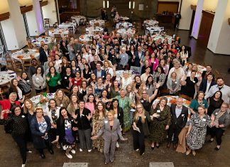 A sold-out crowd of 200 people attended the Peterborough and Kawarthas Chamber of Commerce's inaugural Luminary Awards celebration at the Great Hall of Trent University's Champlain College on May 8, 2025, which saw awards in five categories that recognize women at all stages of their careers presented to Sheena Howard, Jenisha Sanjit Arora, Rachel Stark, Tiffany Arcari, and Jeannine Taylor. (Photo: Jordan Lyall Photography)