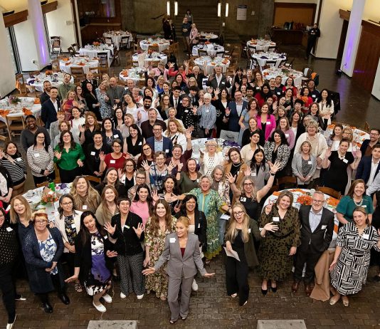 A sold-out crowd of 200 people attended the Peterborough and Kawarthas Chamber of Commerce's inaugural Luminary Awards celebration at the Great Hall of Trent University's Champlain College on May 8, 2025, which saw awards in five categories that recognize women at all stages of their careers presented to Sheena Howard, Jenisha Sanjit Arora, Rachel Stark, Tiffany Arcari, and Jeannine Taylor. (Photo: Jordan Lyall Photography)