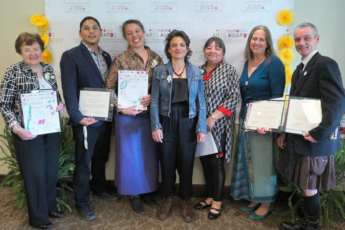 The winners of the second annual Peterborough Arts Awards in 2019 were Charlie Werger (Beth McMaster accepting on his behalf), Nimkii Osawamick, Beau Dixon and Patti Shaughnessy (Lisa Dixon accepting on Beau's behalf), Alice Williams, Hilary Wear, and Ryan Kerr. After a five-year hiatus due to the pandemic, the Electric City Culture Council (EC3) announced the return of the awards in November 2024, with the winners celebrated at a reception on June 12, 2025 at the Canadian Canoe Museum. (Photo: Bianca Nucaro-Viteri for kawarthaNOW) The winners of the second annual Peterborough Arts Awards in 2019 were Charlie Werger (Beth McMaster accepting on his behalf), Nimkii Osawamick, Beau Dixon and Patti Shaughnessy (Lisa Dixon accepting on Beau's behalf), Alice Williams, Hilary Wear, and Ryan Kerr. After a five-year hiatus due to the pandemic, the Electric City Culture Council (EC3) announced the return of the awards in November 2024, with the winners celebrated at a reception on June 12, 2025 at the Canadian Canoe Museum. (Photo: Bianca Nucaro-Viteri for kawarthaNOW)