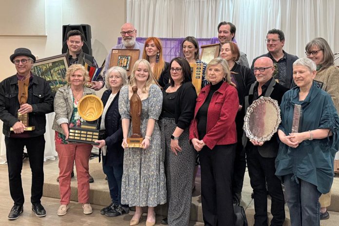 All the award recipients at the awards brunch for the Eastern Ontario Drama League's 2024-25 Full-Length Festival held on April 27, 2025 at The StoneHouse Hall in Peterborough. Award recipients for the Peterborough Theatre Guild's production of of "Silent Sky" by Lauren Gunderson were David Geene, Esther Vincent, and Kevin O'Neill. The production also received six honourable mentions, including for director Bea Quarrie. (Photo: Grant Coward)