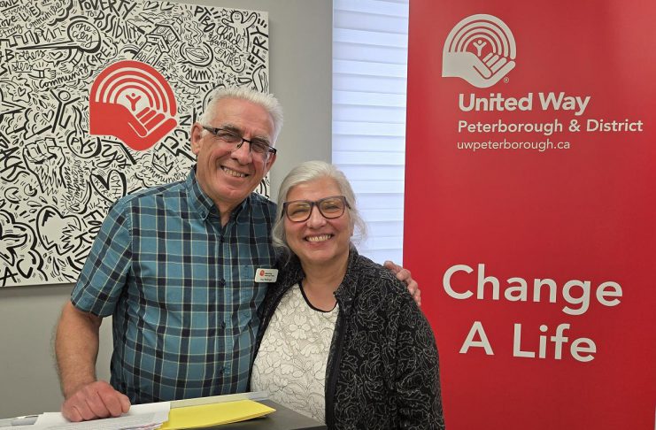 Longtime journalist and community supporter and volunteer Paul Rellinger, pictured with his wife of 44 years Mary, during the United Way Peterborough & District's announcement on May 21, 2025 of Rellinger's appointment as chair of the United Way's 2025 community campaign. (Photo: Jeannine Taylor / kawarthaNOW)