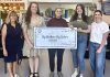 Big Brothers Big Sisters of Peterborough executive director Zoe King (middle) accepts a $10,000 donation from 100 Women Peterborough at the collective philanthropy group's second meeting of 2025 at the Peterborough Humane Society on Tuesday, June 17. (Photo courtesy of 100 Women Peterborough)