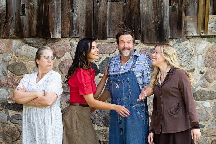 "The Housekeeper" actors Hilary Wear, Julia Scaringi, Jay Davis, and Kiana Bromley ham it up for the camera at a media day hosted by 4th Line Theatre on June 18, 2025 at the Winslow Farm in Millbrook. The fourth in a series about the Barnardo children written by Robert Winslow and Ian McLachlan, the play runs for 14 performances from July 1 to 19. (Photo: Jordan Lyall Photography for kawarthaNOW)