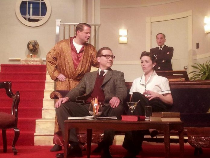 Chuck Vollmar (back right) with David Adams, Mark Paton, and Kellie McKinty in the Peterborough Theatre Guild's 2015 production of "Born Yesterday." (Photo: Sam Tweedle / kawarthaNOW)