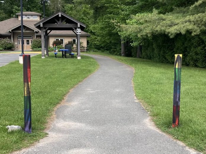 Peterborough County OPP are investigating an act of vandalism that occurred at the North Kawartha Public Library in Apsley overnight on June 11, 2025 when two Pride-themed bollards at the walkway entrance to the library were defaced with black paint. A community repainting party will take place in the library's parking lot at 11 a.m. on Friday, June 20 to restore the bollards while showing solidarity with the local LGBTQ+ community. North Kawartha Mayor Carolyn Amyotte and members of the Peterborough County OPP will be attending. (Photo: North Kawartha Public Library / Facebook) Peterborough County OPP are investigating an act of vandalism that occurred at the North Kawartha Public Library in Apsley overnight on June 11, 2025 when two Pride-themed bollards at the walkway entrance to the library were defaced with black paint. A community repainting party will take place in the library's parking lot at 11 a.m. on Friday, June 20 to restore the bollards while showing solidarity with the local LGBTQ+ community. North Kawartha Mayor Carolyn Amyotte and members of the Peterborough County OPP will be attending. (Photo: North Kawartha Public Library / Facebook)
