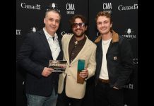 Daryl Scott, Jesse Slack, and Owen Riegling received the Songwriter(s) of the Year award at the CMAOntario Awards on June 1, 2025 for their work on Riegling's song "Moonshines," which also won Single of the Year. (Photo via Jesse Slack/Instagram)