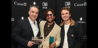 Daryl Scott, Jesse Slack, and Owen Riegling received the Songwriter(s) of the Year award at the CMAOntario Awards on June 1, 2025 for their work on Riegling's song "Moonshines," which also won Single of the Year. (Photo via Jesse Slack/Instagram)