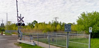 The rail crossing on Burnham Street south of Westwood Drive in Cobourg. (Photo: Google Maps)