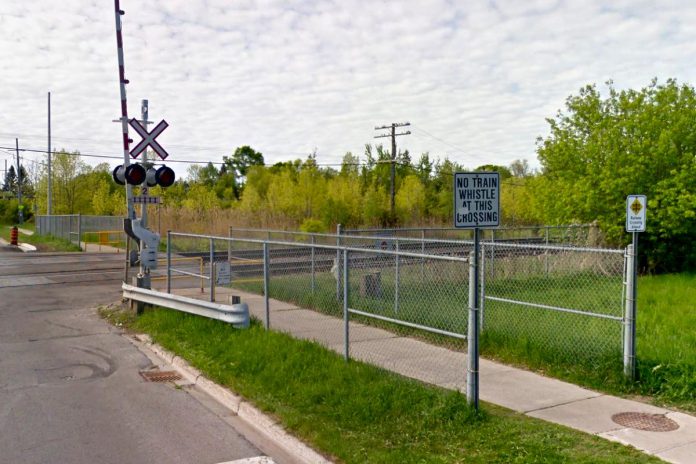 The rail crossing on Burnham Street south of Westwood Drive in Cobourg. (Photo: Google Maps)