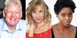 James Barrett, Tara Koehler, and Jajube Mandiela star in Globus Theatre's production of "Come Down From Up River" by Norm Foster, which runs for 10 performances from June 25 to July 5, 2025 in Bobcaygeon. Barrett plays Shaver Bennett, a New Brunswick logger who travels to Saint John for a medical issue and hope to stay with his niece Bonnie Doyle, who he hasn't seen in 23 years. Bonnie considers her uncle a redneck and fears his reaction when he discovers she is married to Liv Arsenault, a Black woman. (kawarthaNOW collage of publicity photos)