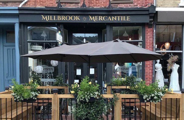 Millbrook Mercantile is a destination shop in the Township of Cavan Monaghan with more than 100 cheeses, meats, and boutique wines, as well as all-natural clothing, home decor, and art made from small businesses and artisans based locally, across Canada, and around the world. A menu of sandwiches, charcuteries, and salads use locally sourced produce, meats, and ingredients which can be enjoyed on a seasonal streetside patio. (Photo courtesy of Millbrook Mercantile)