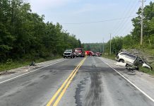 The scene of a serious multi-vehicle collison on County Road 36 between Edwina Drive and County Road 507 in Trent Lakes on June 6, 2025. (Photo: Peterborough County OPP)