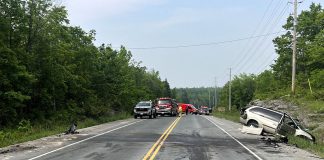 The scene of a serious multi-vehicle collison on County Road 36 between Edwina Drive and County Road 507 in Trent Lakes on June 6, 2025. (Photo: Peterborough County OPP)