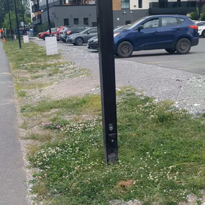 According to East City resident Megan Boyles, particles of polystyrene foam have been found as far north as Hunter Street East. "I spoke today to someone who was at The Railyard Café. There was styrofoam in their water glass." (Photo: Megan Boyles)