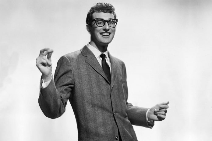 American singer-songwriter and musician Buddy Holly in 1957, two years before he died at the age of 22 in a plane crash in Iowa. (Brunswick Records publicity photo)