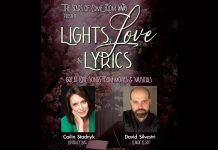 Cailin Stadnyk and David Sylvestri, who starred in the extended run of the award-winning global sensation "Come From Away" at Toronto's Royal Alexandra Theatre, are bringing their cabaret show "Lights, Love and Lyrics" to Globus Theatre in Bobcaygeon for one night only on June 14, 2025. The tribute to the great love songs of movies and musicals is produced by their "Come From Away" co-star Lisa Horner and also features "Come from Away" pianist Richard Evans and bassist Jon Maharaj. (Graphic: Globus Theatre)